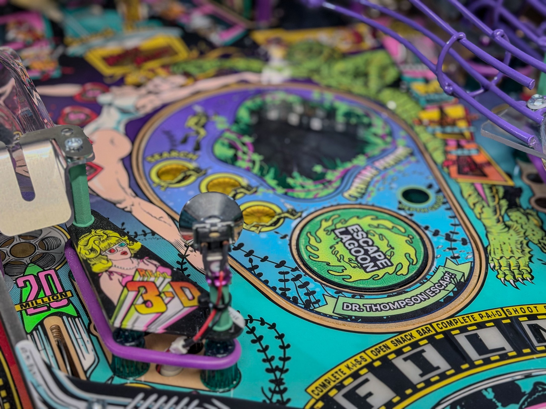 Wide view across the Escape the Lagoon spinner and surrounding playfield