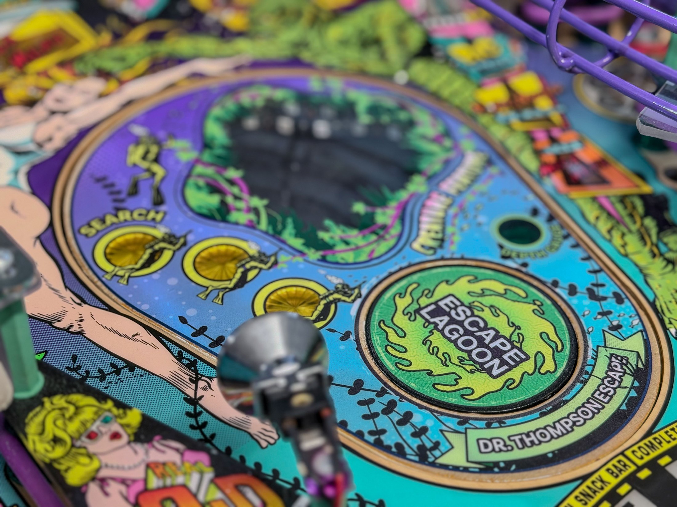 Close view of the Escape the Lagoon spinner from the lower playfield